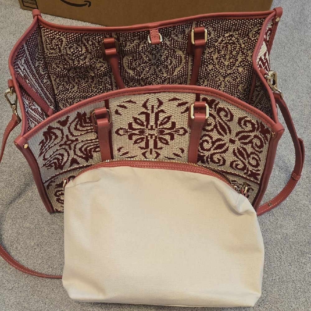 Elegant Red and Cream Tote Bag with Versatile Design